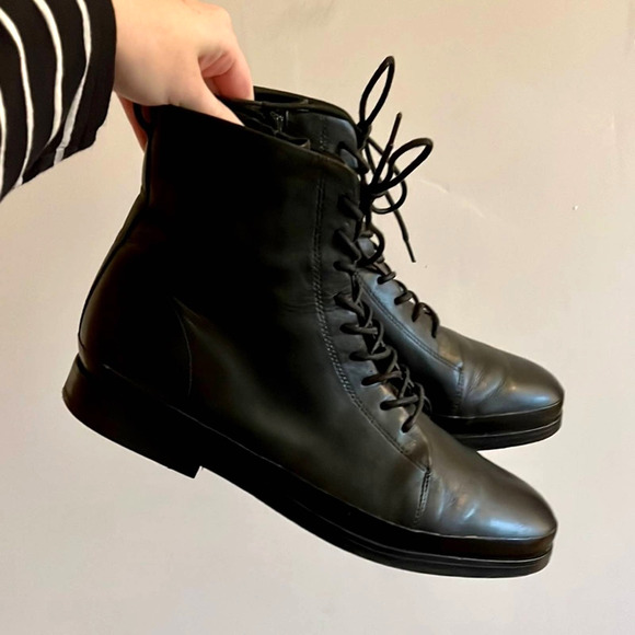 Vince Shoes Vince Cooper Black Leather Laceup Side Zip Ankle Boots